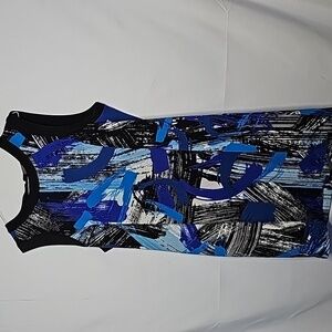 Vince Camuto sheath blue black abstract sleeveless stretchy midi dress sz 12